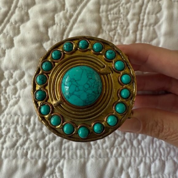 vintage brass/copper turquoise bracelet - Picture 2 of 6